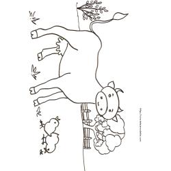 Imprimer le coloriage de la vache et des poussins