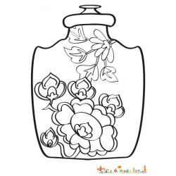 Coloriage vase chinois aux pivoines