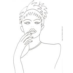 Coloriage d'un visage de fille main devant la bouche