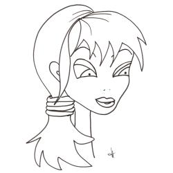 coloriage du visage de la fille aux cheveux attachés en queue 
