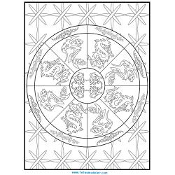 Coloriage thérapie : dragons tribaux en rosace