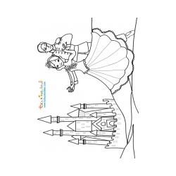 Blanche Neige et le prince devant le chateau