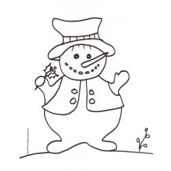 coloriage du bonhomme de neige au chapeau et à la branche de houx