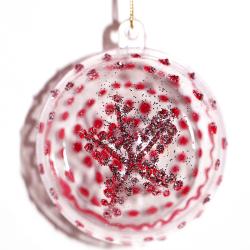 Boule de Noël en transparence rouge et paillettes