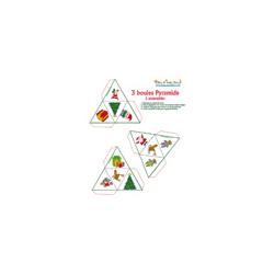 3 petites boules de Noël en forme de pyramide à imprimer. 3 boules pyramide, 3 paper toys de Noël à imprimer pour réaliser 3 boules de Noël en fome de pyramide. Une illustration de Noël est imprimée s
