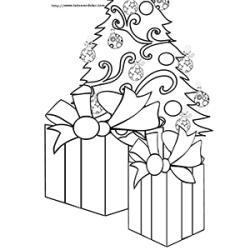 Coloriage de deux gros cadeaux devant le sapin