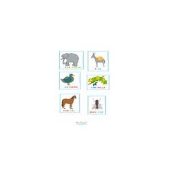 Carte lecture : éléphant, âne, canard, chenille, cheval et mouche