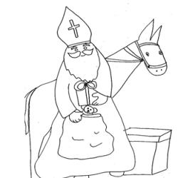 Coloriage de saint Nicolas devant son âne
