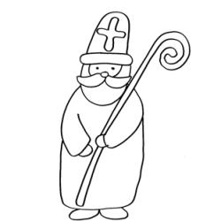 Coloriage naïf de saint Nicolas à la crosse