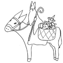 Coloriage de saint Nicolas sur l'âne aux cadeaux