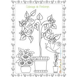 Coloriage d'une scène de jardin au printemps