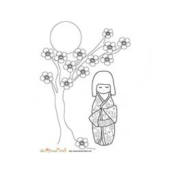 poupée japonaise et fleurs de pêcher