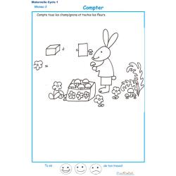 Imprimer la fiche pour compter les champignons et fleurs maternelle niveau 3 