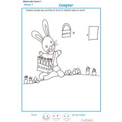 Imprimer la fiche pour compter les carottes du lapin maternelle niveau 3 