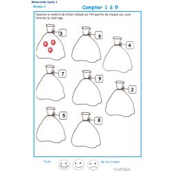 Imprimer la fiche pour dessiner et compter les billes Exercice 1 maternelle niveau 3