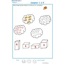 Imprimer la fiche pour apprendre à compter Exercice 1 maternelle niveau 3