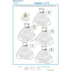 Imprimer la fiche pour colorier le bon nombre de bonbons Exercice 2 maternelle niveau 3