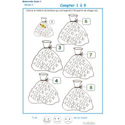 Imprimer la fiche pour colorier le bon nombre de bonbons Exercice 4 maternelle niveau 3