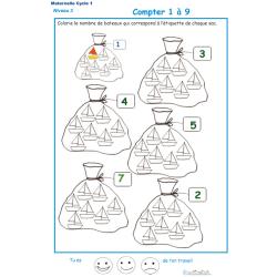 Imprimer la fiche pour colorier le bon nombre de bateaux Exercice 5 maternelle niveau 3