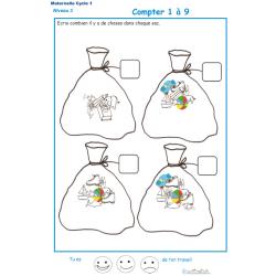 Imprimer la fiche pour compter des objets Exercice 2 maternelle niveau 3