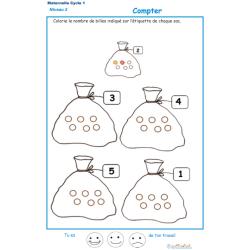 Exercice 1 pour compter et colorier le bon nombre de billes