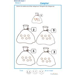 Exercice 2 pour compter et colorier le bon nombre de billes