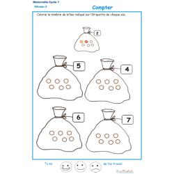 Exercice 3 pour compter et colorier le bon nombre de billes