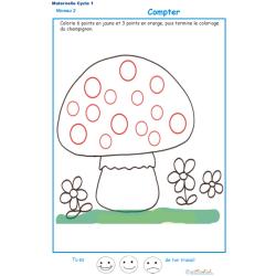 Exercice 4 pour compter et colorier le bon points sur le champignon 1 