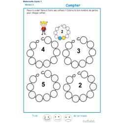 Exercice 2 pour compter et colorier les perles du collier de Nana