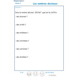 Imprimer l'exercice 1 sur les nombres décimaux