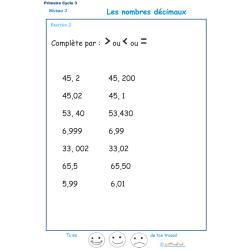 Nombres décimaux Exercice 2 : supérieur, inférieur ou égal CM1 - CM2 