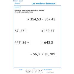 Additions et soustractions de nombres décimaux exercice 7 CM1 - CM2 