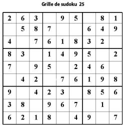Grille de sudoku 25 pour enfants du primaire niveau 3