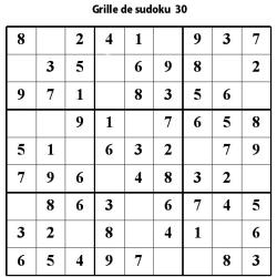 Grille de sudoku 30 pour enfants du primaire niveau 3