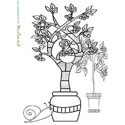 Coloriage d'arbres de jardin en pot de terre