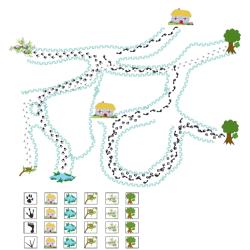 Jeu de traces sur le plan pour apprendre à se repérer sur un tableau