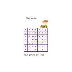 Grille du jeu de mots cachés: les noms de fruits n°1