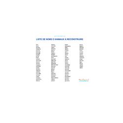 Liste nom animaux