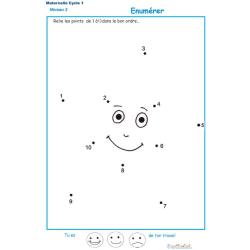 Dessin à points pour numérer les chiffres dans l'ordre de 1 à 10 Exercice 2 