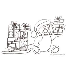 Coloriage de l'ours et le traîneau de cadeaux