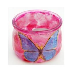 Photophore rose au papillon bleu