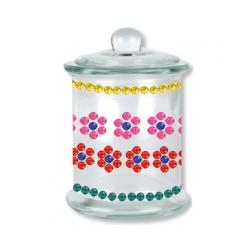 Un pot en verre décoré de cabochons pour la fête des mères