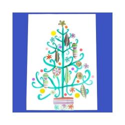 tableau peinture et collage d'un sapin de Noël