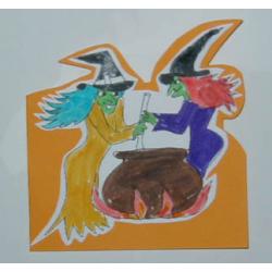 Menu décoré d'un coloriage de sorcières