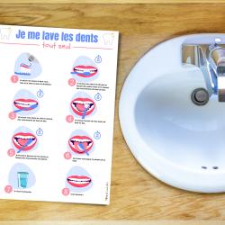 Affiche "Je me lave les dents tout seul" à imprimer gratuitement. Imprimez l'affiche tirée de la pédagogie Montessori pour aider les enfants dans leur apprentissage du lavage de dents et de l'autonomi