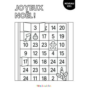 Coloriage de Noël pour les CE1 : le calendrier de l'Avent