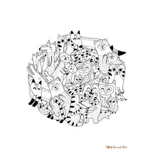 Voici un coloriage d'animaux mignons en cercle. un dessin plein d'amour.