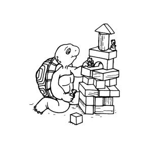 Coloriage de Franklin la tortue en plein jeu de construction