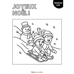 Coloriage de Noël pour les CE1 : la descente en luge