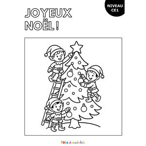 Coloriage de Noël pour les CE1 : les lutins de Noël